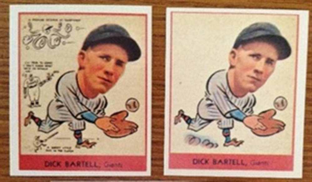 1938 Goudey Reprint New York Giants Team Set 2 cards both Dick Bartell Near Mint to Mint Condtion 