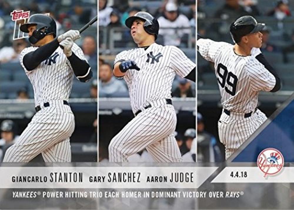 2018 Topps Now #35 Giancarlo Stanton Gary Sanchez Aaron Judge Baseball Card - 1st Time Yankees Trio Each Hit Home Run in