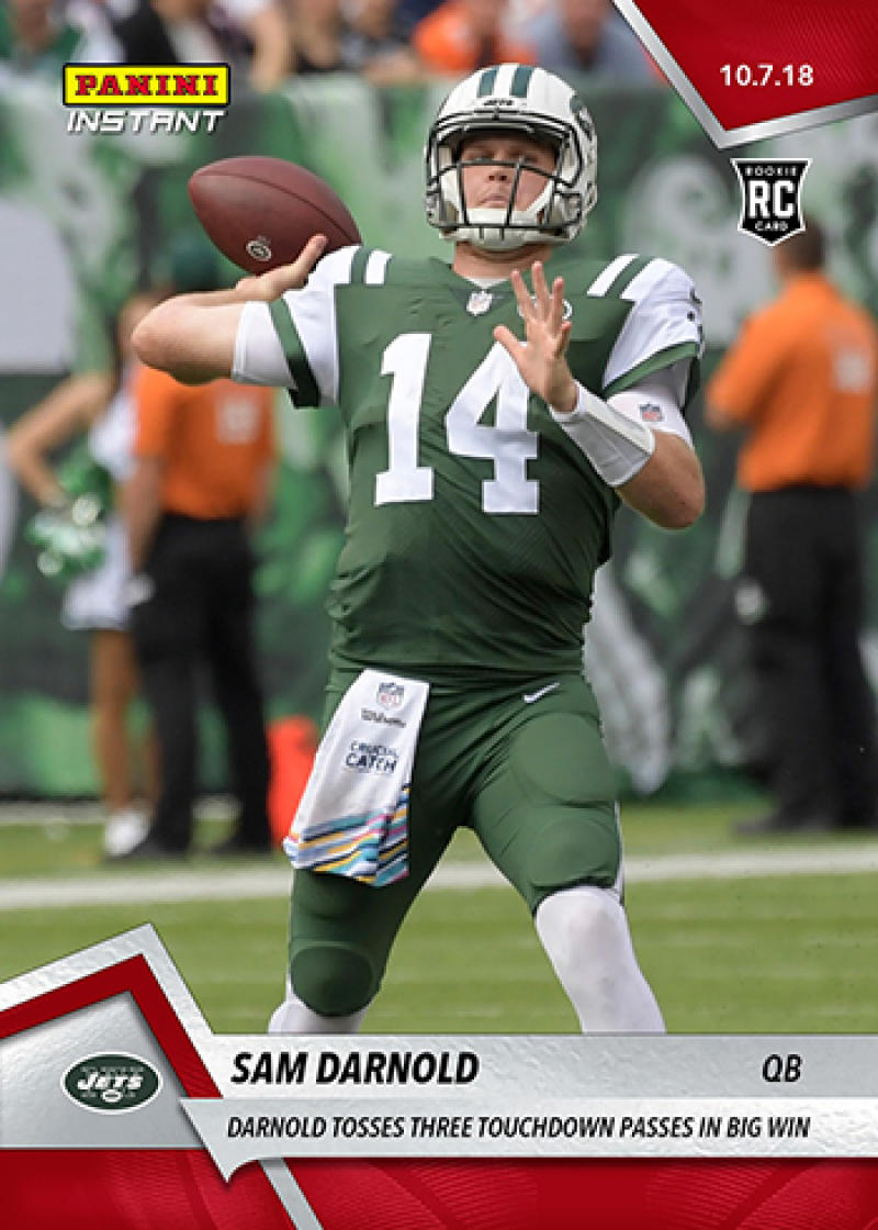 2018 Panini Instant NFL Football #55 Sam Darnold RC Rookie New York Jets  Tosses 3 TD Passes in Big Win  Print Run 62