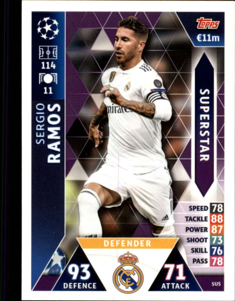 2018-19 Topps UEFA Champions League Match Attax Superstars #SU5 Sergio Ramos Real Madrid CF  Official Futbol Soccer Card