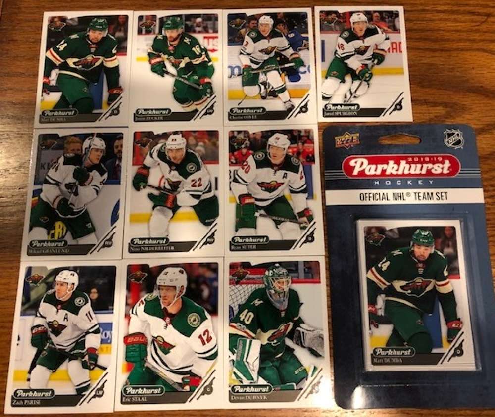 2018-19 Parkhurst NHL Retail Sealed 10-Card Minnesota Wild Team Set featuring all hockey cards shown in photo But Factory Sealed