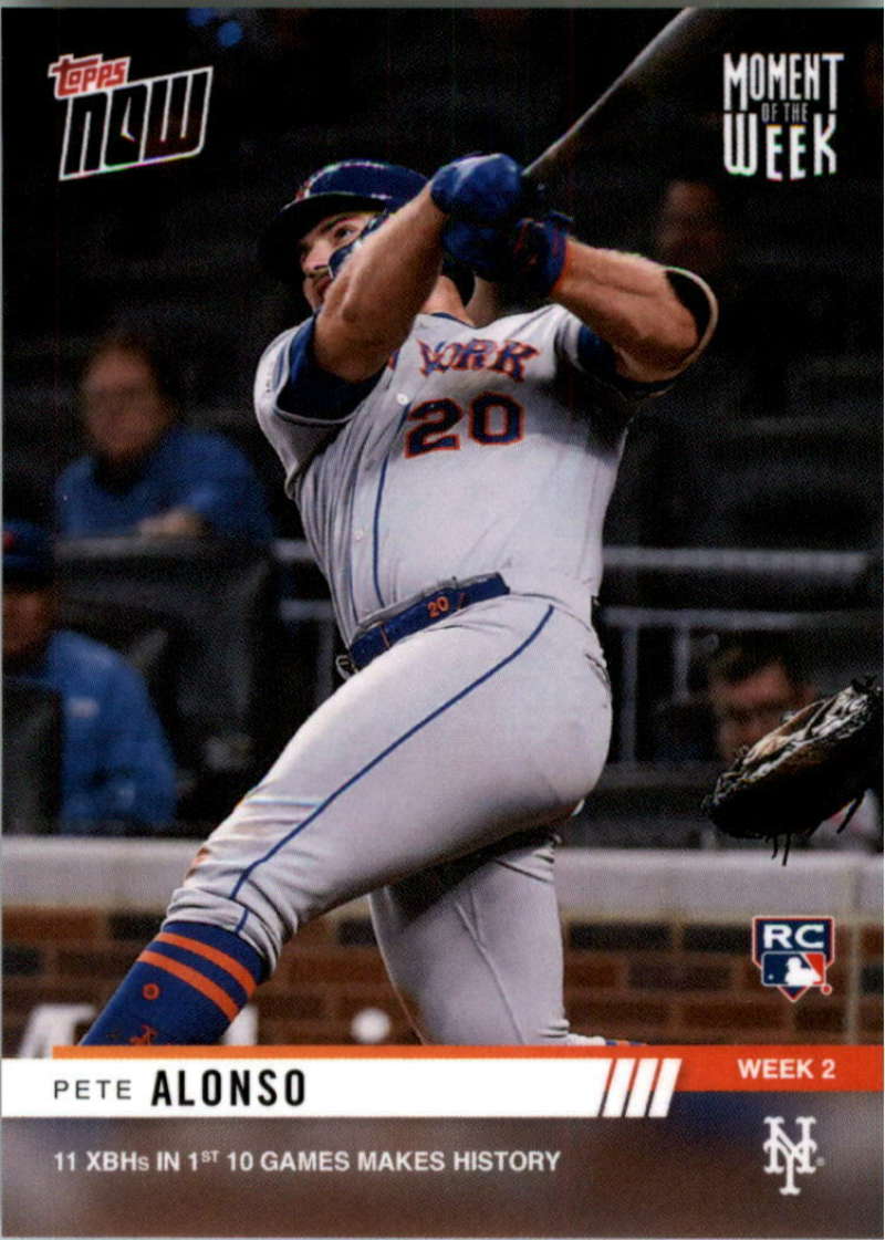2019 Topps Now Moment of the Week Baseball #MOW-2 Pete Alonso RC Rookie New York Mets  11 XBHs in 1st 10 Games Makes History  Official MLB Trading Car