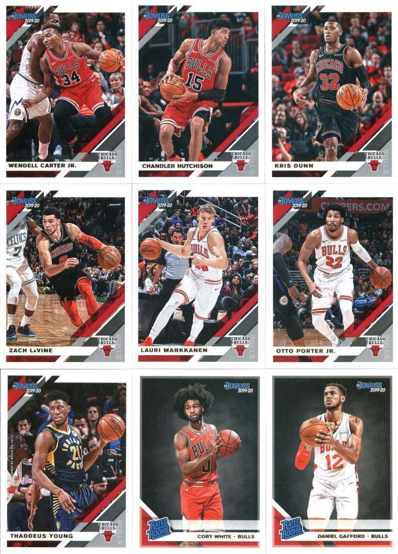 2019-20 Donruss Basketball Chicago Bulls Team Set of 9 Cards: Wendell Carter Jr.(#30), Chandler Hutchison(#31), Kris Dun
