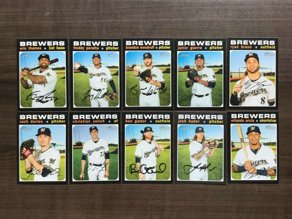 2020 Topps Heritage Baseball Milwaukee Brewers Base MLB Team Set of 10 Cards: #	34	 	Orlando Arcia	, #	87	 	Josh Hader	,