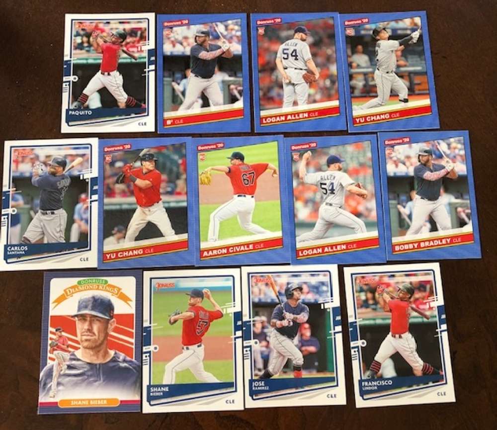 2020 Panini Donruss Baseball Cleveland Indians Base MLB Team Set with Variations and 1986 Retro (if team had any) of 13 C
