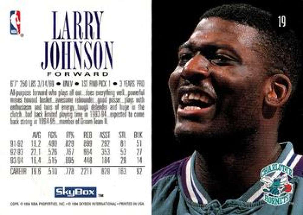 1994-95 Skybox Premium Basketball #19 Larry Johnson Charlotte Hornets  Official NBA Properties Trading Card