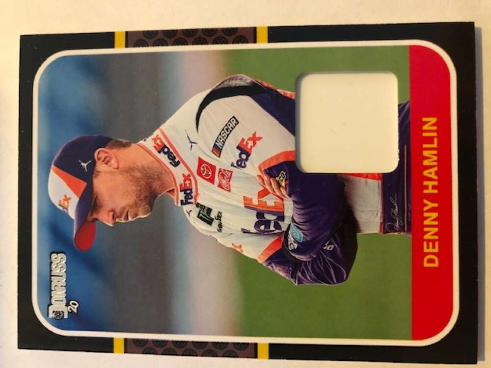 2020 Donruss Racing Retro 1987 Relics #14 Denny Hamlin CLEAN WHITE MEM FedEx Express/Joe Gibbs Racing/Toyota  Official NASCAR Trading Card made by Pan