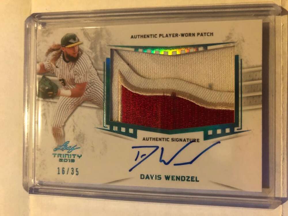 2019 Leaf Trinity Baseball Autographed Patches Platinum #PA-DW1 Davis Wendzel MEM Auto SER35 Texas Rangers  SCAN STREAKS ARE NOT ON THE CARD ITSELF NM