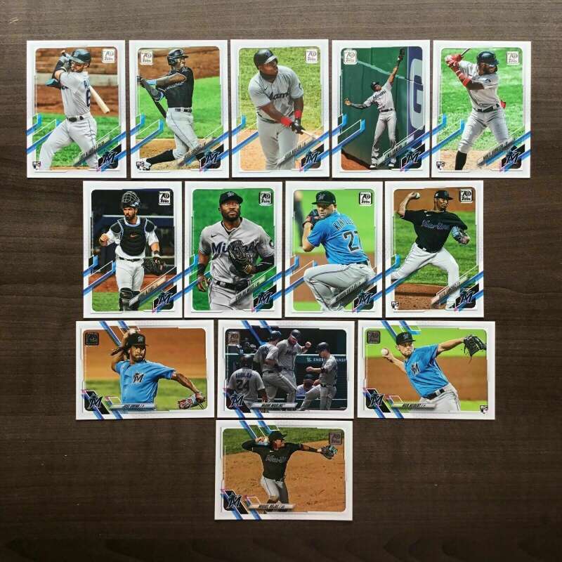 2021 Topps Series 1 Baseball Miami Marlins Base MLB Hand Collated Team Set in Near Mint to Mint Condition of 13 Cards: 2
