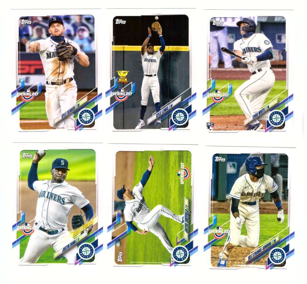 2021 Topps Opening Day Baseball Seattle Mariners Base MLB Hand Collated Team Set in Near Mint to Mint Condition of 6 Car