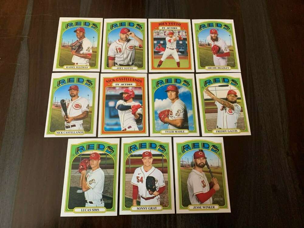 2021 Topps Heritage No SP Baseball Cincinnati Reds Base MLB Hand Collated Team Set in Near Mint to Mint Condition of 11  Straight from Box and Pack to