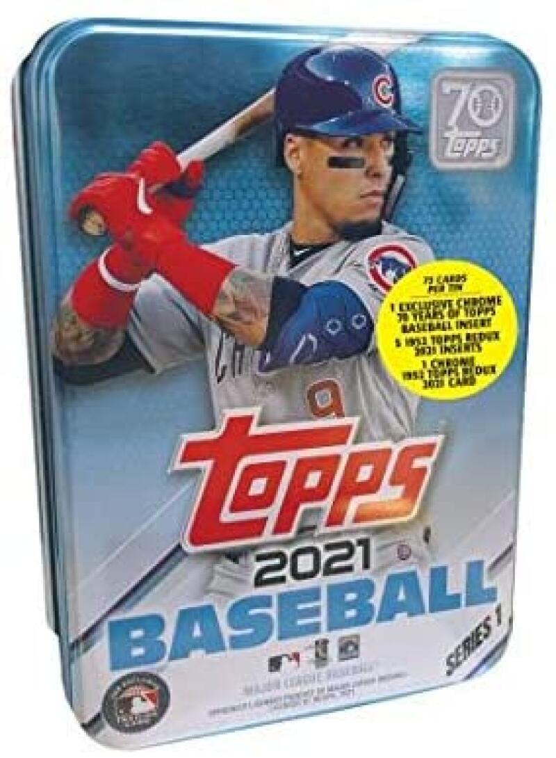 2021 Topps Series 1 Baseball Factory Sealed Box Javier Baez Chicago Cubs Tin Box 75 Cards