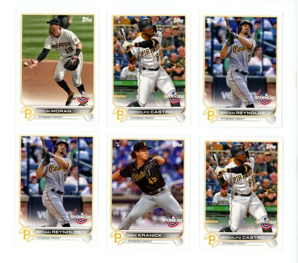 2022 Topps Opening Day Baseball Pittsburgh Pirates Base MLB Hand Collated Team Set in Near Mint to Mint Condition of 6 C Straight from Box and Pack to