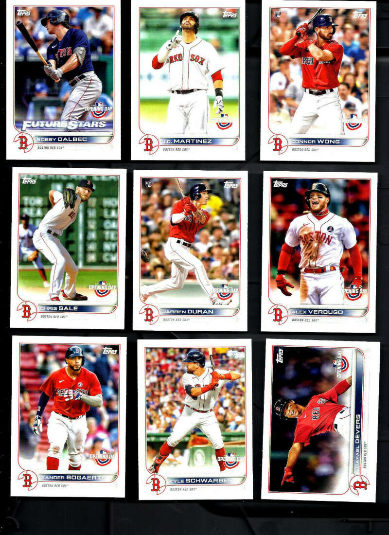 2022 Topps Opening Day Baseball Boston Red Sox Base MLB Hand Collated Team Set in Near Mint to Mint Condition of 9 Cards Straight from Box and Pack to