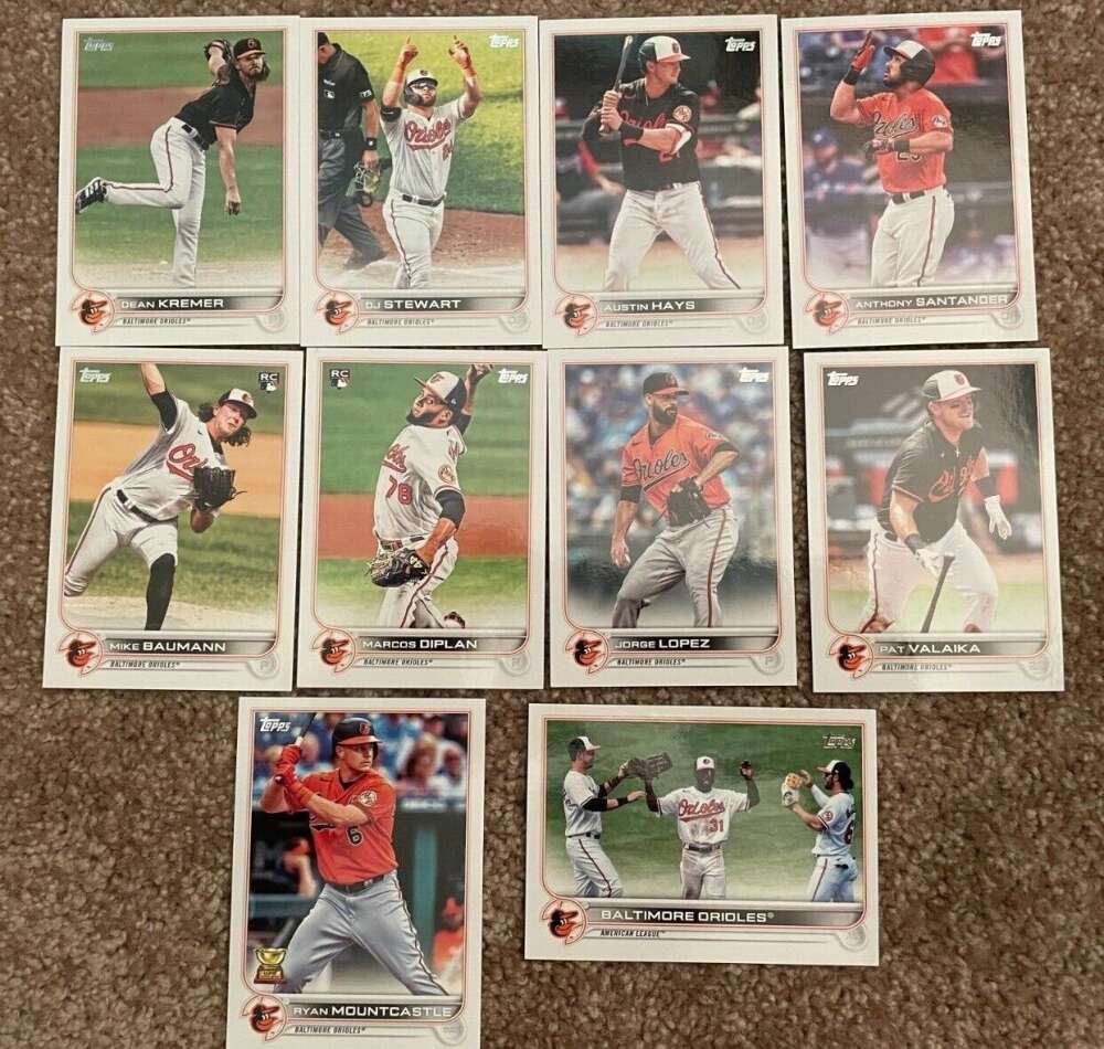 2022 Topps Series 2 Baseball Baltimore Orioles Base MLB Hand Collated Team Set in Near Mint to Mint Condition of 10 Card Straight from Box and Pack to